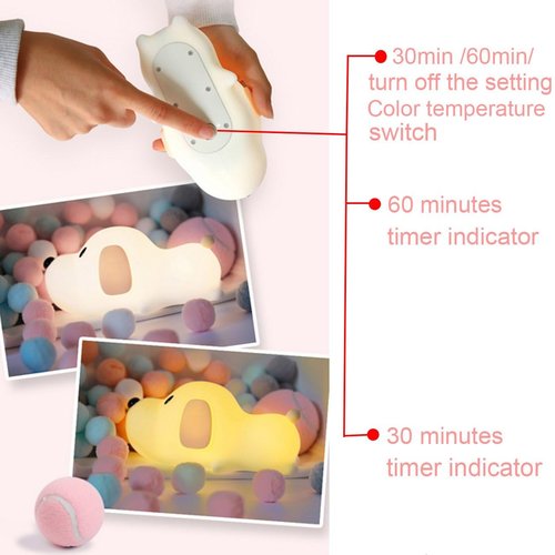 S NMT Silicone LED Papa Puppy Night Light Touch Sensor Switching Night Lamp, Transform Between Warm White 2700K and White 6500K, Safe SIL+ABS, Sleep Timer Setting for Kids Babies Bedside and Nursery