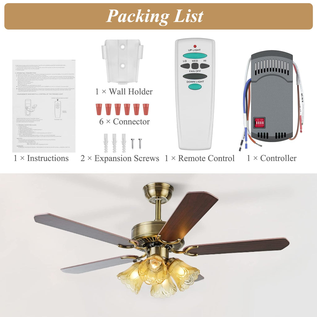 Universal Ceiling Fan Remote Control Kit, Replacement for Hampton Bay Harbor Breeze Hunter, Compatible with UC7078T UC7067RC CHQ7078T L3H2010FANHD Fan-HD6 FAN-28R, with Up/Down Light Control, Dimmable