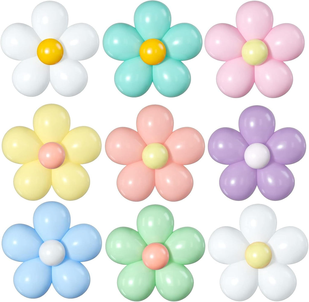 Skiennix Daisy Flower Balloons DIY Kit - Boho Macaron Pastel Party Decorations | 16-Set for Baby Showers & Birthdays