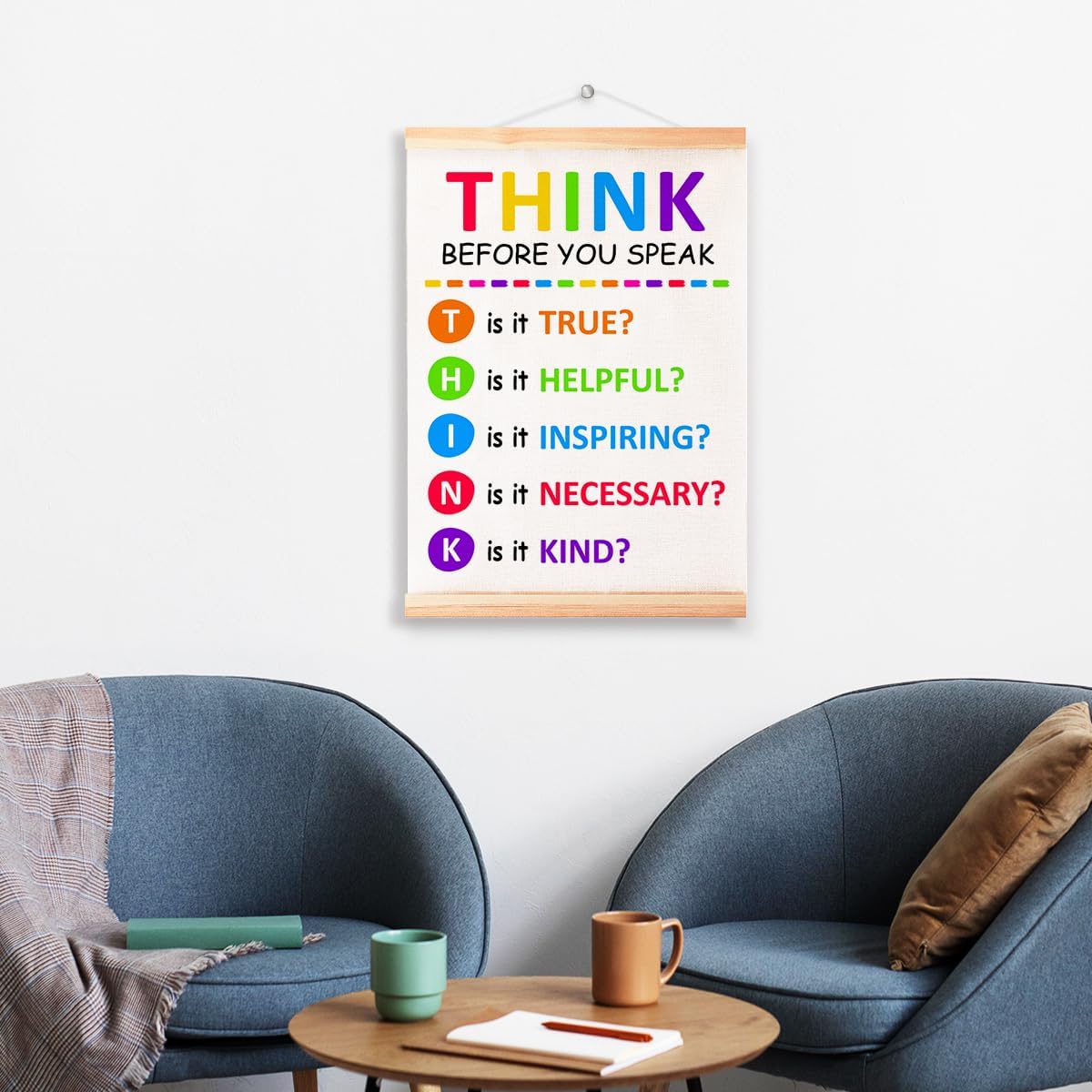Think Before You Speak Poster - Therapy Counseling Wall Art | Mental Health Canvas Print 16x12in