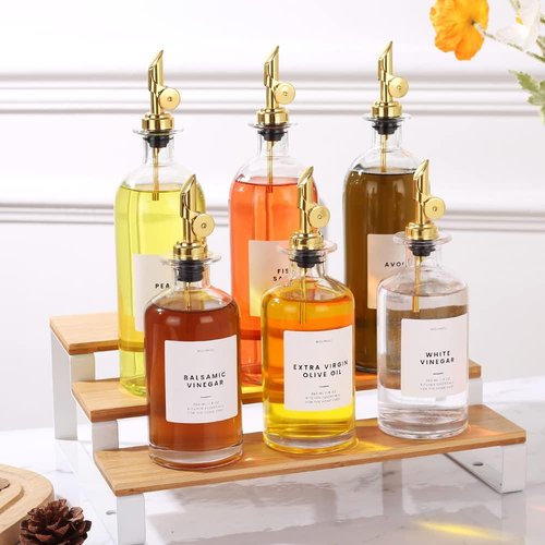 Molimoli Oil and Vinegar Dispenser with Metal Pour Spout, Weighted Pourer, Glass Bottle Dispenser for Kitchen, Olive Oil Cruet, Glass Olive Oil Bottle | 500ml, Set of 4