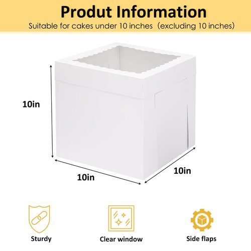 Moretoes 16pcs Cake Boxes, 10x10x10 Inches Tall White Square Bakery Boxes, Cajas Pasteles for Tier Cakes, Take Out Carrier Containers, Valentine's Day, Birthday, Wedding, Party