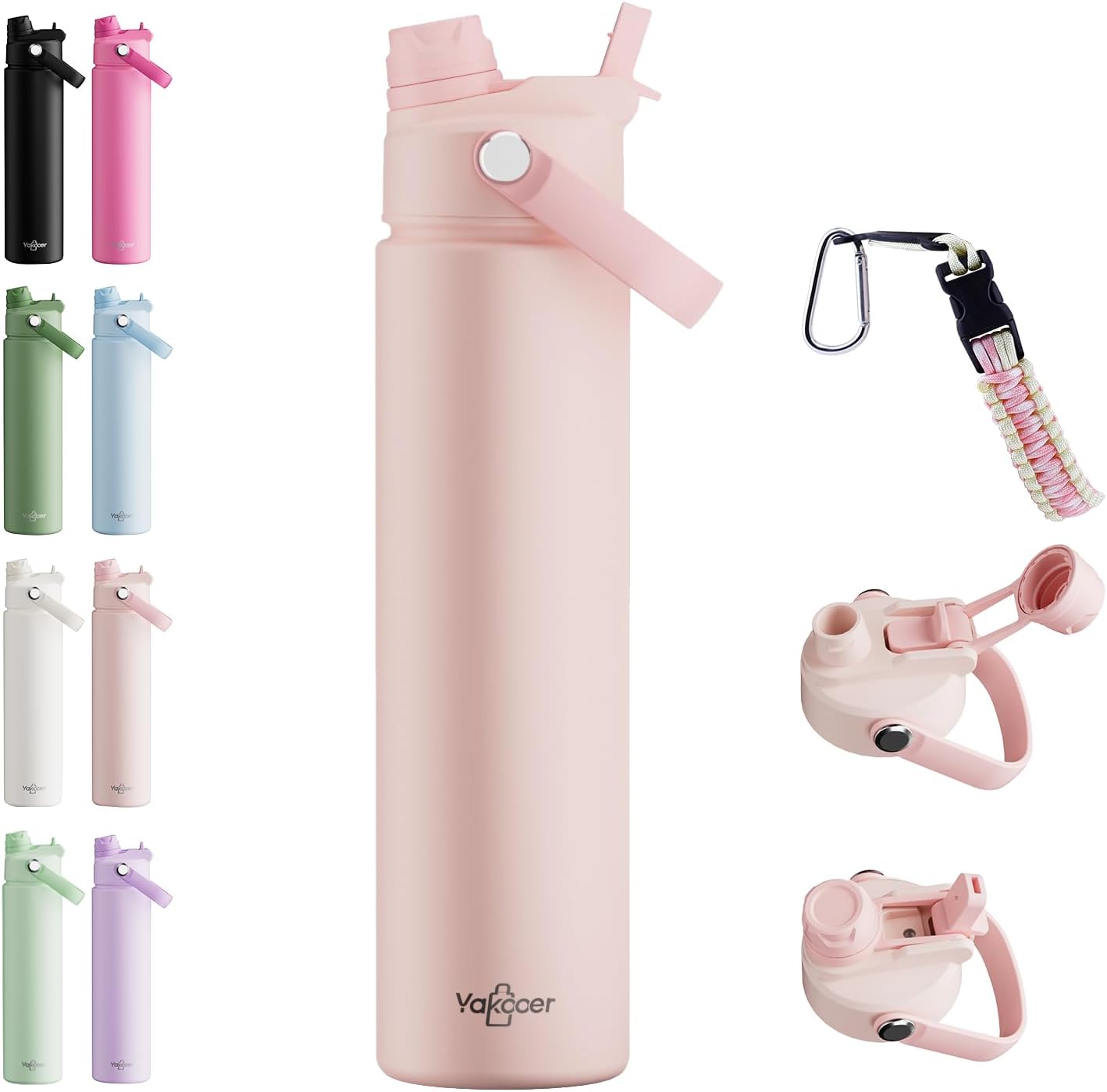 Skiennix 26oz Insulated Water Bottle - 2-in-1 Straw & Spout Lid | Leak-Proof, Keeps Drinks Cold for 24H, Pink