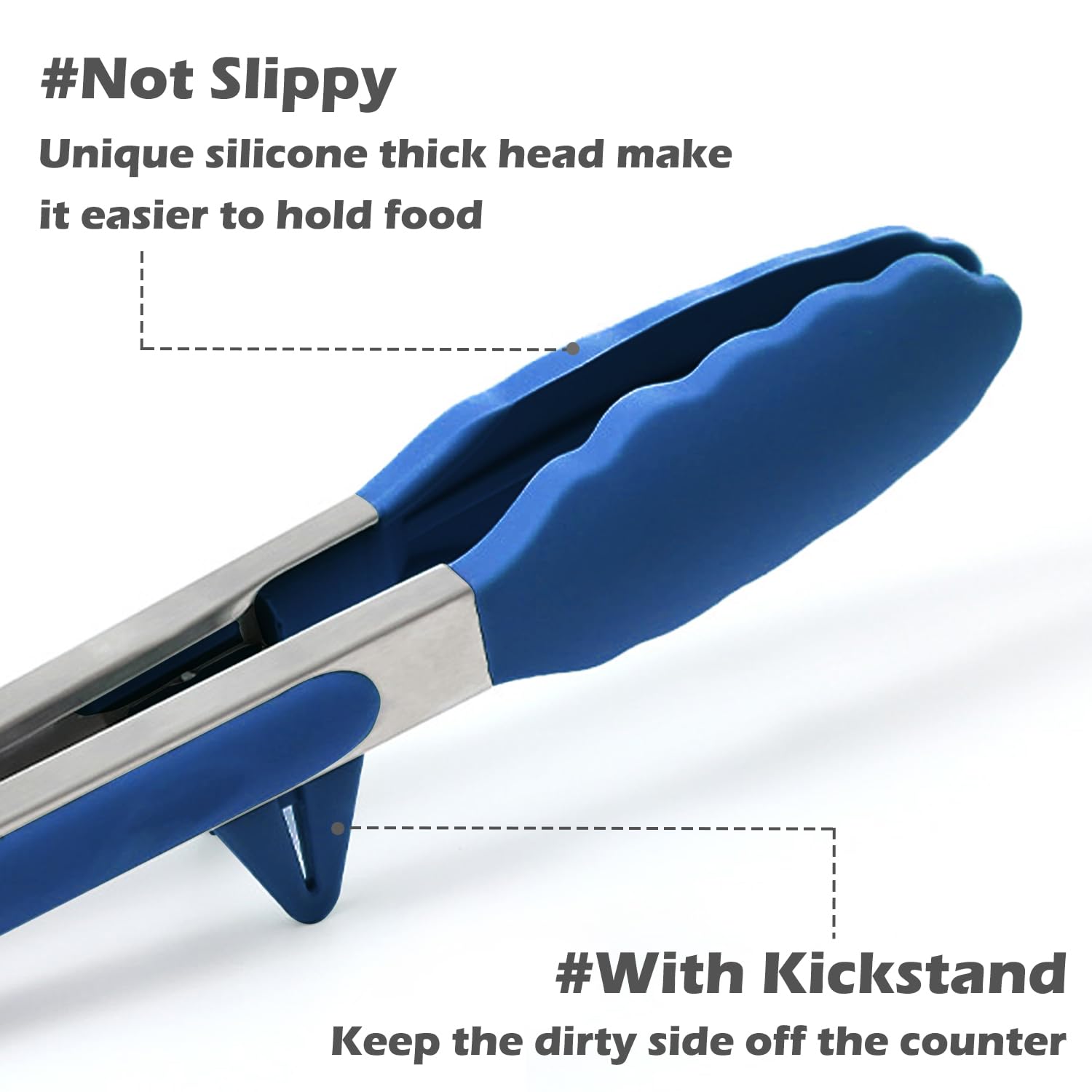 Kitchen Tongs, 9 Inch Tongs for Cooking with Silicone Tips, Food Grade Small Silicone Tongs, Mini Serving Tongs for Nonstick Pans, BBQ, Salad, Set of 3, Blue