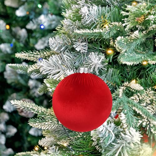 Red Jumbo Christmas Velvet Balls - 8 Inch Large Holiday Tree Ornaments (Set of 4)