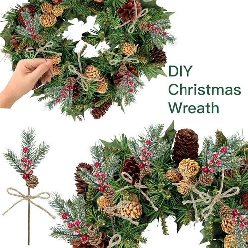 Christmas Frosted Pine Berries and Cones Decor - Green Variation