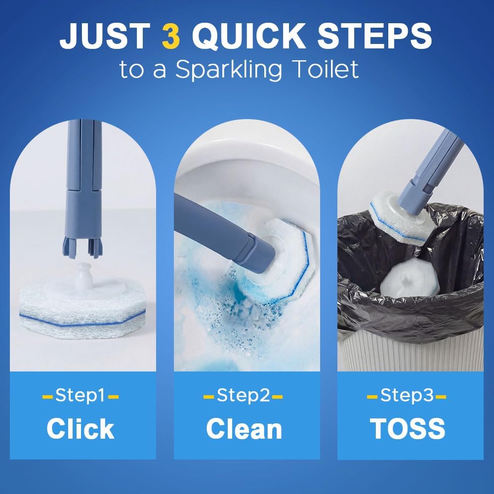 Roundsquare Disposable Toilet Bowl Cleaner - 40 Disinfecting Refill Heads & Wands | Complete Cleaning System