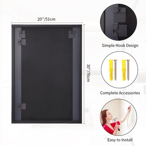 Koonmi Black Rectangle Wall Mirror - 20x30 Inch Aluminum Frame Vanity Mirror for Any Room