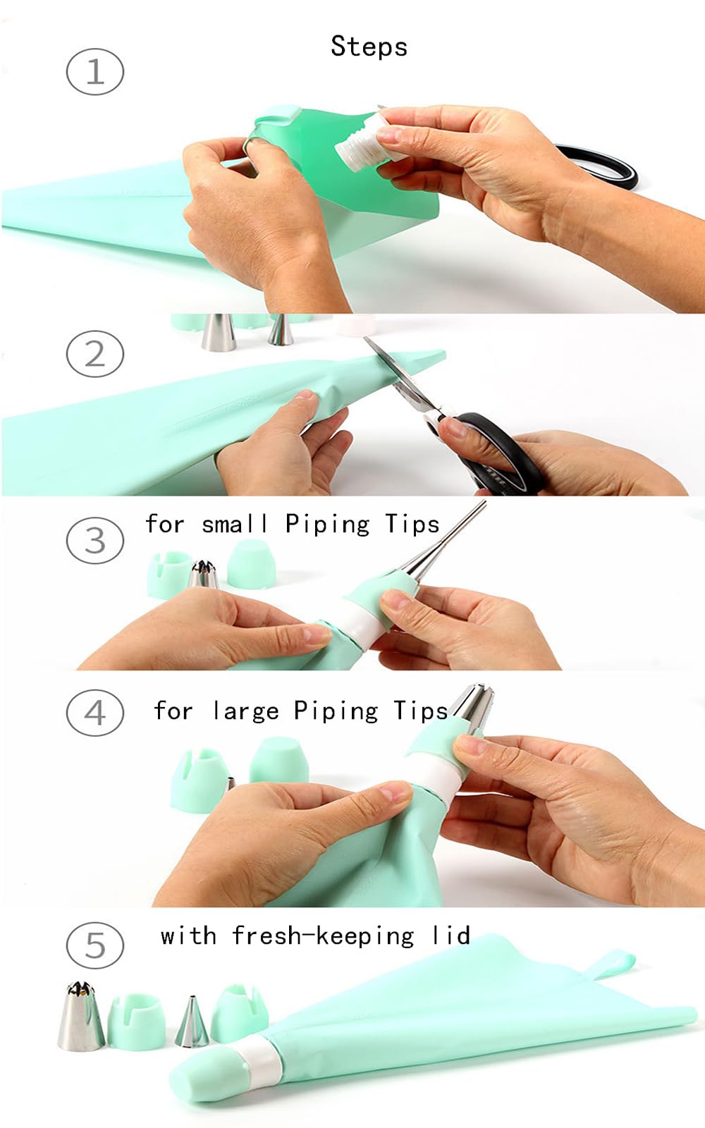 18Pcs Large Piping Tips and Couplers Set for Piping Bgs, Stainless Steel Cake Decorating Piping Tips for Cupcake Puff Cookie - 2Pcs Cleaning Brush