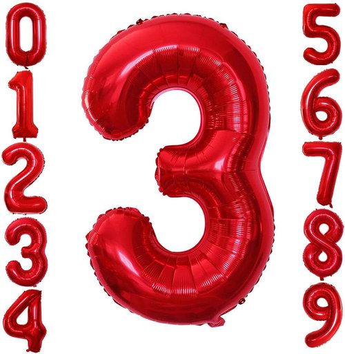 GOER Red Foil Number 1 Balloons - Huge 42 Inch & 32 Inch for 3rd Birthday Party Decorations (3 Pcs)
