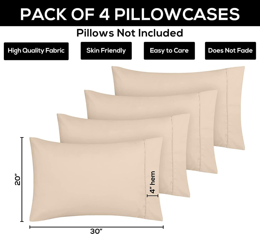 Utopia Bedding Standard Pillow Cases - Soft Brushed Microfiber - 4 Pack, 20 X 26 Inches | Fade & Shrinkage Resistant, Beige
