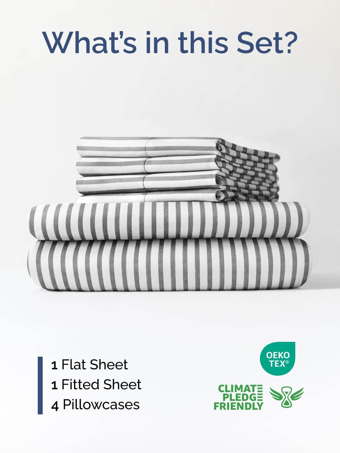Skiennix Extra Deep King Sheet Set | 6-Piece Breathable Cooling Bedding - Hotel Luxury - Soft, Wrinkle-Free, Grey Stripes