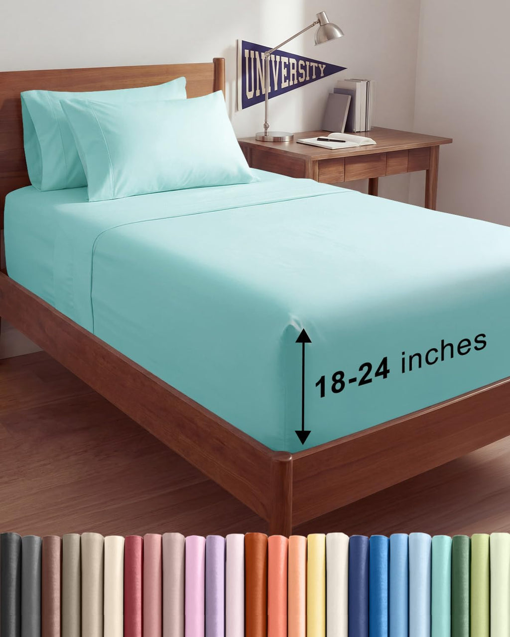 Skiennix Extra Deep Twin XL Sheet Set - 4 Piece Breathable Cooling Sheets - Luxury Hotel Bedding - Soft, Wrinkle-Free Spa Blue