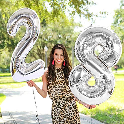 40 Inch Silver Number 28 Balloons - 2pcs Mylar for Parties