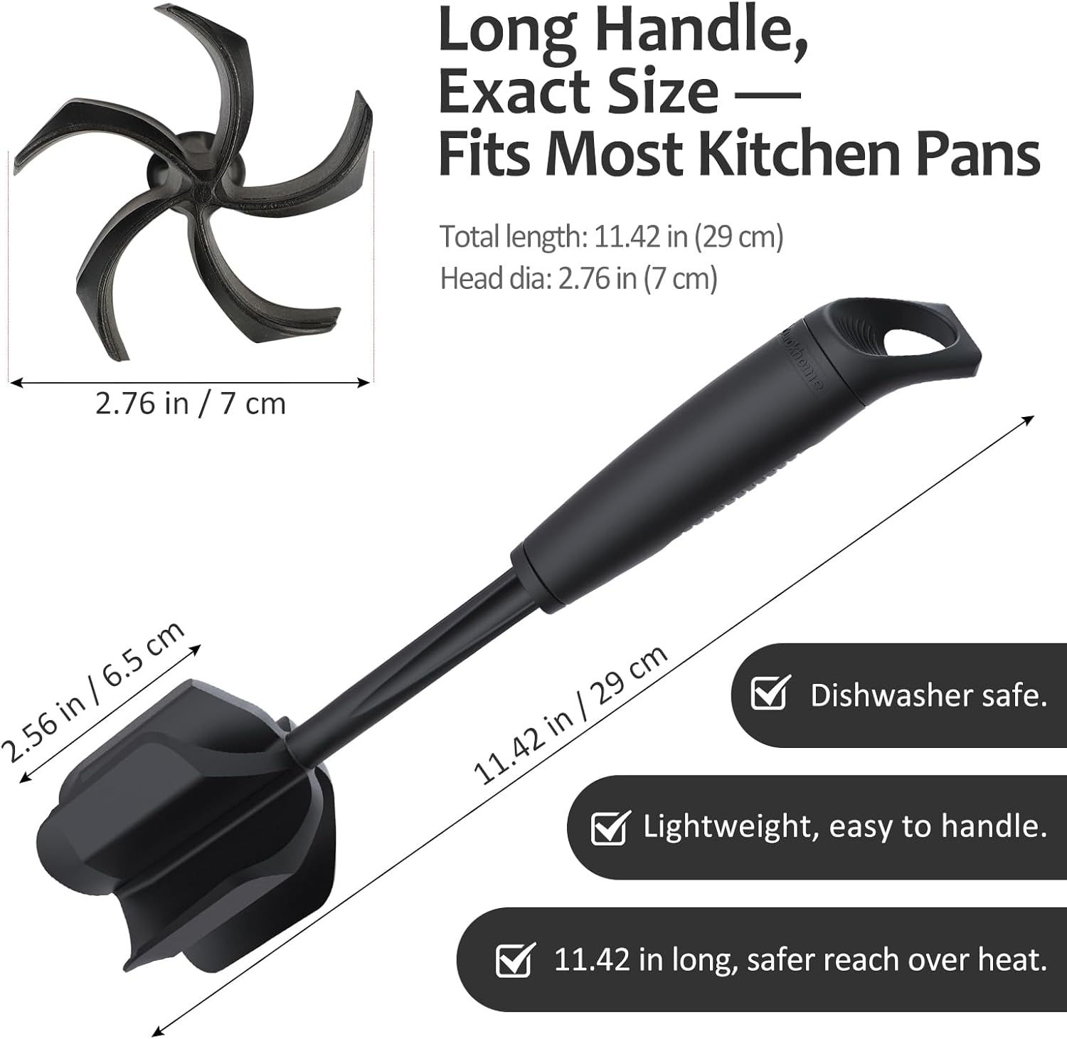 Ourokhome Meat Chopper - Heat Resistant Nylon Ground Beef Smasher with 5 Curved Blades | Black Kitchen Gadget