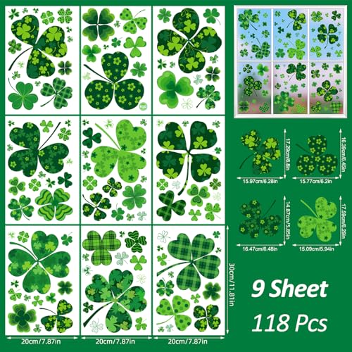 St. Patrick's Day Shamrock Window Clings - 118 Pcs Decor