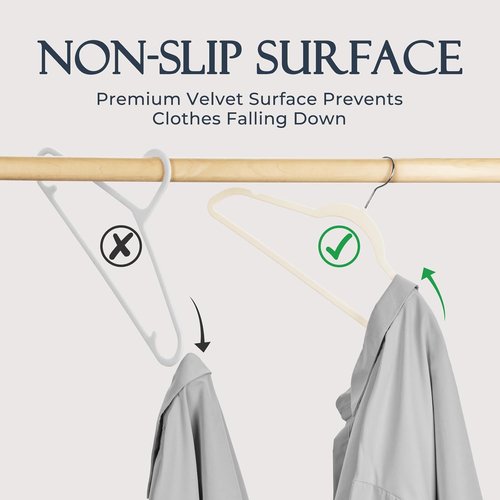 HOUSE DAY Ivory Velvet Hangers - 40 Pack Non-Slip Heavy Duty Felt Hangers | Slim Space-Saving Design with 360° Rotating Hook