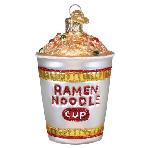 Old World Christmas Ramen Noodle Cup Glass Blown Ornament for Christmas Tree, Handcrafted Holiday Decoration, Food Collection