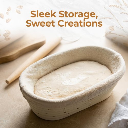 Banneton Bread Proofing Basket 9" Oval | Sourdough Proofing Basket with Linen Liner | Oval Banneton Bread Basket for Sourdough Baking Supplies | Non-Stick Bread Proofing Bowl for Perfect Loaves
