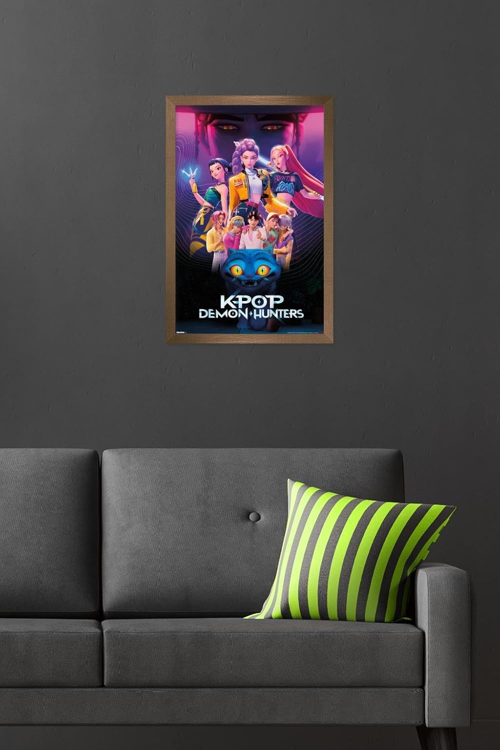 Netflix KPop Demon Hunters Wall Poster - Bronze Framed, 22.4L x 14.7W for Stylish Decor