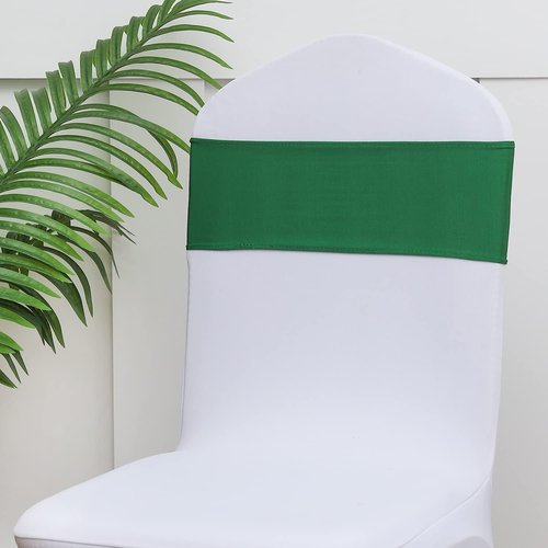 Emerald Green Chair Sashes - 100 Pack Dark Green Spandex Chair Bands for Christmas Party Decor