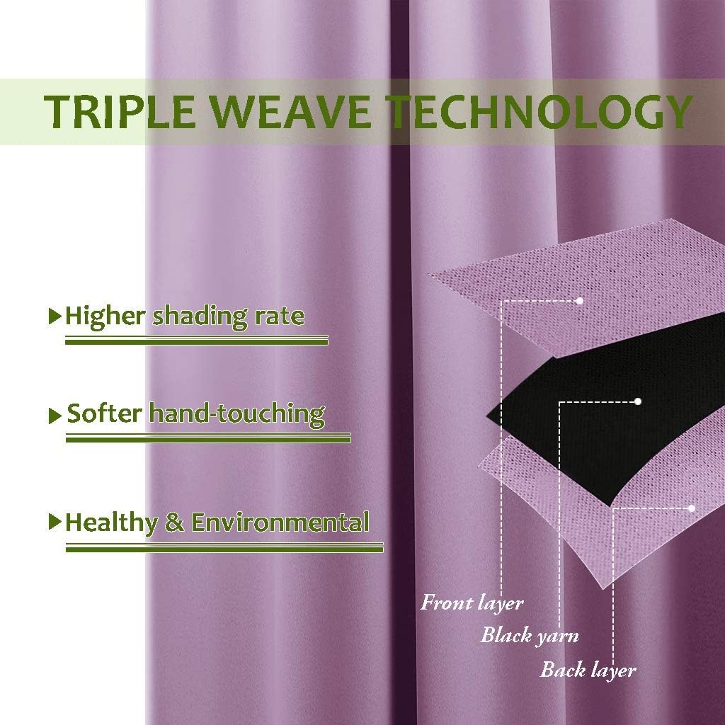 NICETOWN Blackout Curtains - Thermal Insulated Room Darkening Drapes for Living Room | Lilac, 2 PCs, W42 x L63 Inches