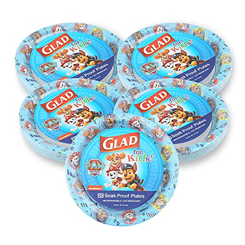 Glad Paw Patrol Paper Plates for Kids, 8.5 Inch, 120 Count, Soak Proof
