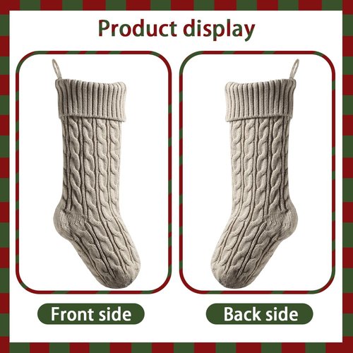 meioro 18 Inches Christmas Stockings, Large Size Cable Knitted Xmas Stocking for Kids, Fireplace Hanging Stockings for Family Holiday Party Decorations (Khaki)