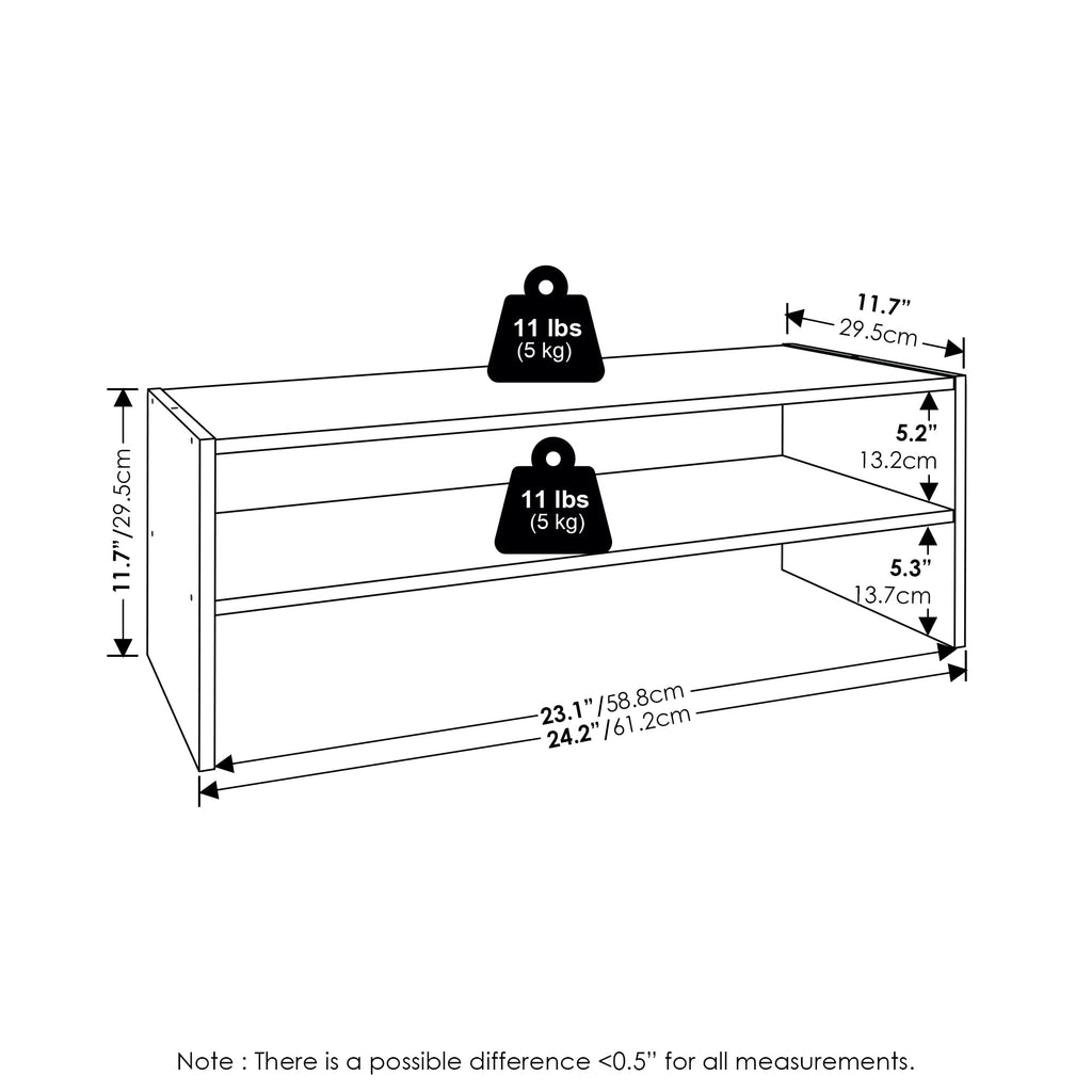 Furinno FANO Shoe Rack, 24-Inch Width 2-Tier Shoe Organizer, Stackable Shoes Storage, 11.7 x 24.2 x 11.7, for Closet Entryway, Office, Garage, White