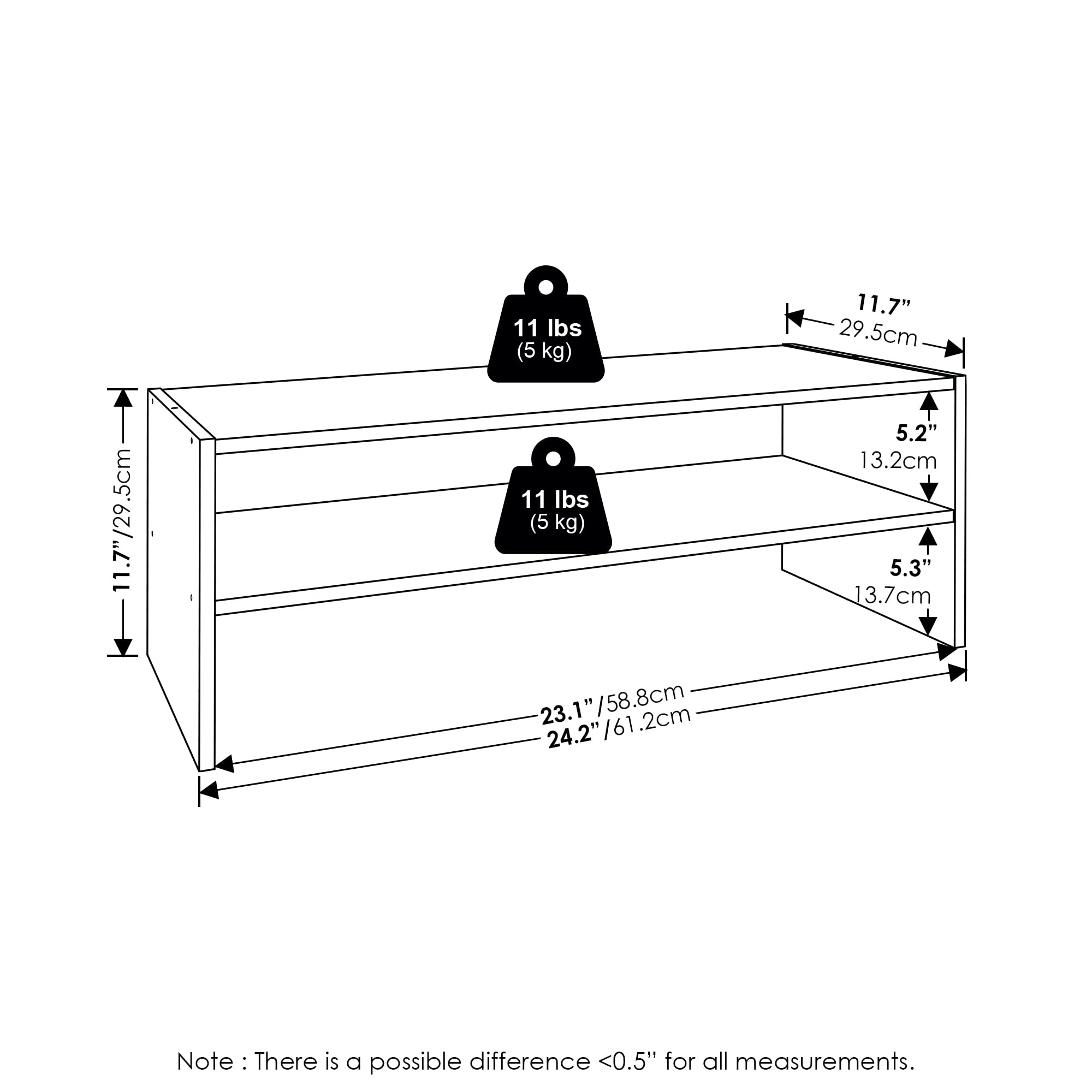 Furinno FANO Shoe Rack, 24-Inch Width 2-Tier Shoe Organizer, Stackable Shoes Storage, 11.7 x 24.2 x 11.7, for Closet Entryway, Office, Garage, White