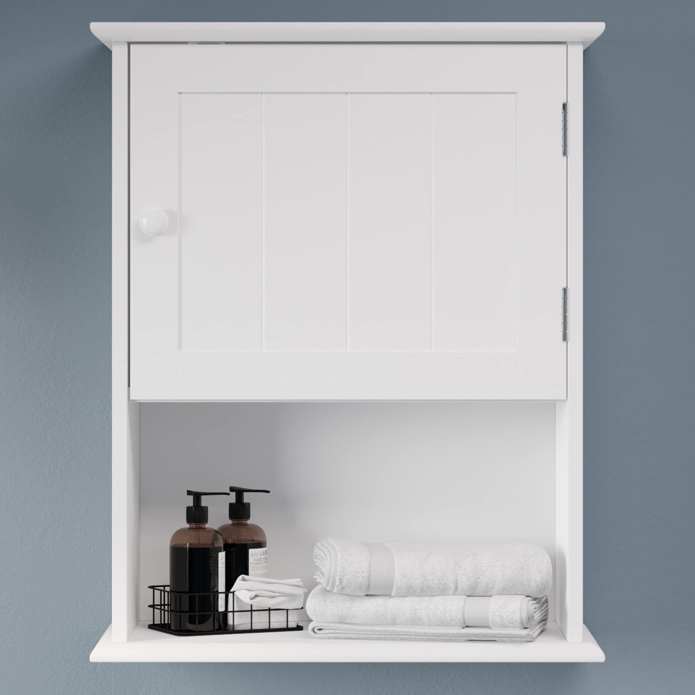 Wall-Mounted Storage Cabinet – Kitchen, Pantry, Laundry Room or Bathroom Organizer with Open Shelf – Bathroom Storage Furniture by Lavish Home (White)
