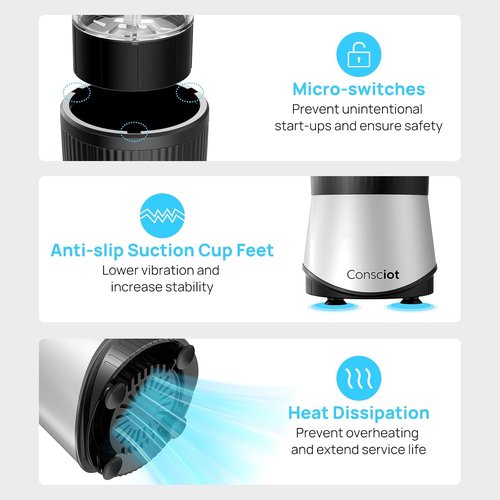 Consciot CB08 11-Piece Blender - Powerful 900W for Smoothies, Shakes & Baby Food | 3 Portable Cups & Lids