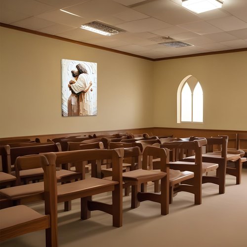 Jesus Embracing Woman Canvas Wall Art - Christian Home Decor Print | 12x16 Inch Framed Artwork