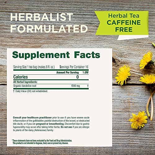 Organic Roasted Dandelion Root Tea - 16 Tea Bags (Pack of 2)