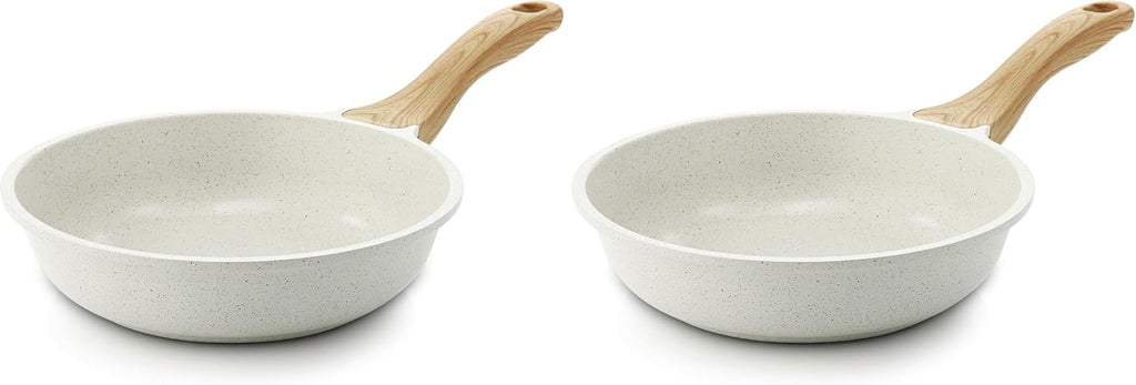 SENSARTE Nonstick Ceramic Frying Pan - 8-Inch Healthy Omelet Skillet, PFAS-Free, Induction Compatible, White (Set of 2)