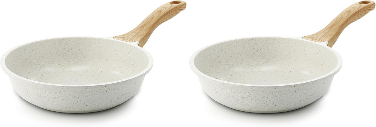 SENSARTE Nonstick Ceramic Frying Pan - 8-Inch Healthy Omelet Skillet, PFAS-Free, Induction Compatible, White (Set of 2)