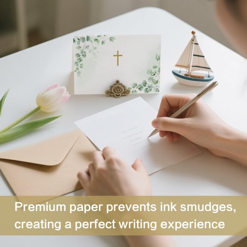 CYGGUN 25 Pack Religious Blank Cards with Envelopes, 4 x 6 Inch Cross Watercolor Eucalyptus Leaves Greeting Card with Envelopes for Baptism, Prayer, Christening, Wedding, First Communion
