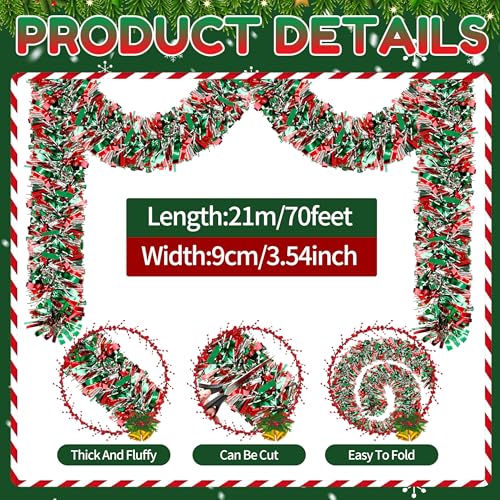 70 Ft Metallic Tinsel Garland Mix 1 - Glitter Christmas Tree Decor