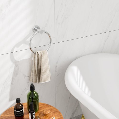 CHIKESI Towel Rings for Bathroom Wall Mount, SUS 304 Stainless Steel Hand Towel Holder, Modern Chrome Bathroom Hardware, 2-Pack