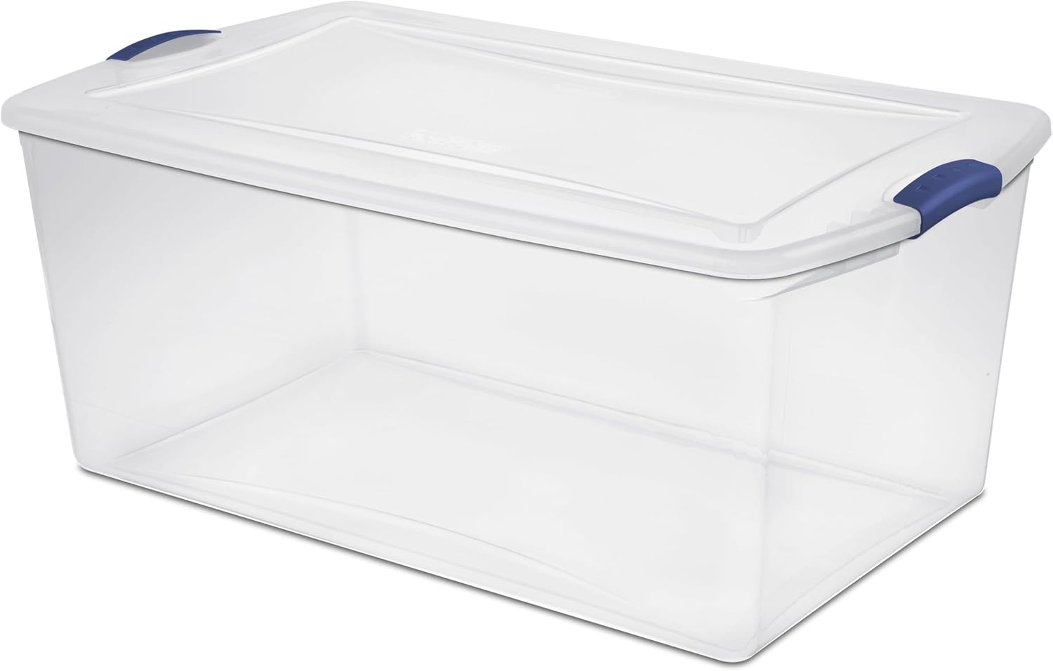Skiennix 105 Qt. Plastic Storage Bin - Durable, Stackable Clear Tote with Blue Buckles | Ideal for Organization