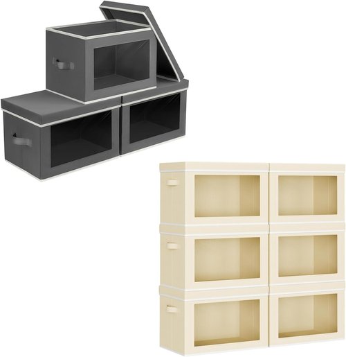Homsorout Storage Bins with Lids - Collapsible Fabric Organizers for Clothes & Towels | 3 Pack & 6 Pack
