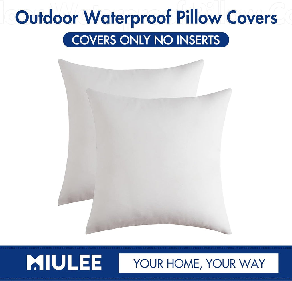 MIULEE Decorative Outdoor Throw Pillow Covers - Waterproof Faux Linen Cushion Cases | 22x22 Inch White (Pack of 2)