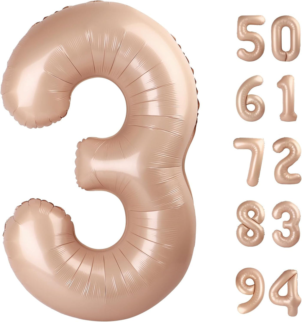Beige 3 Balloon - 40 Inch Tan Number Balloon for 3rd Birthday Decorations | Perfect for Kids & Adults