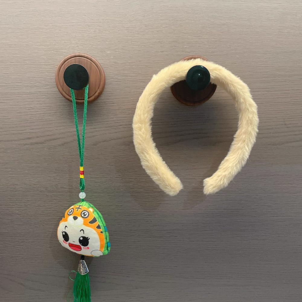 Natural Walnut Wood Wreath Hanger by [Brand Name] - Decorative Suction Cup Hooks for Front Door | 3PCS