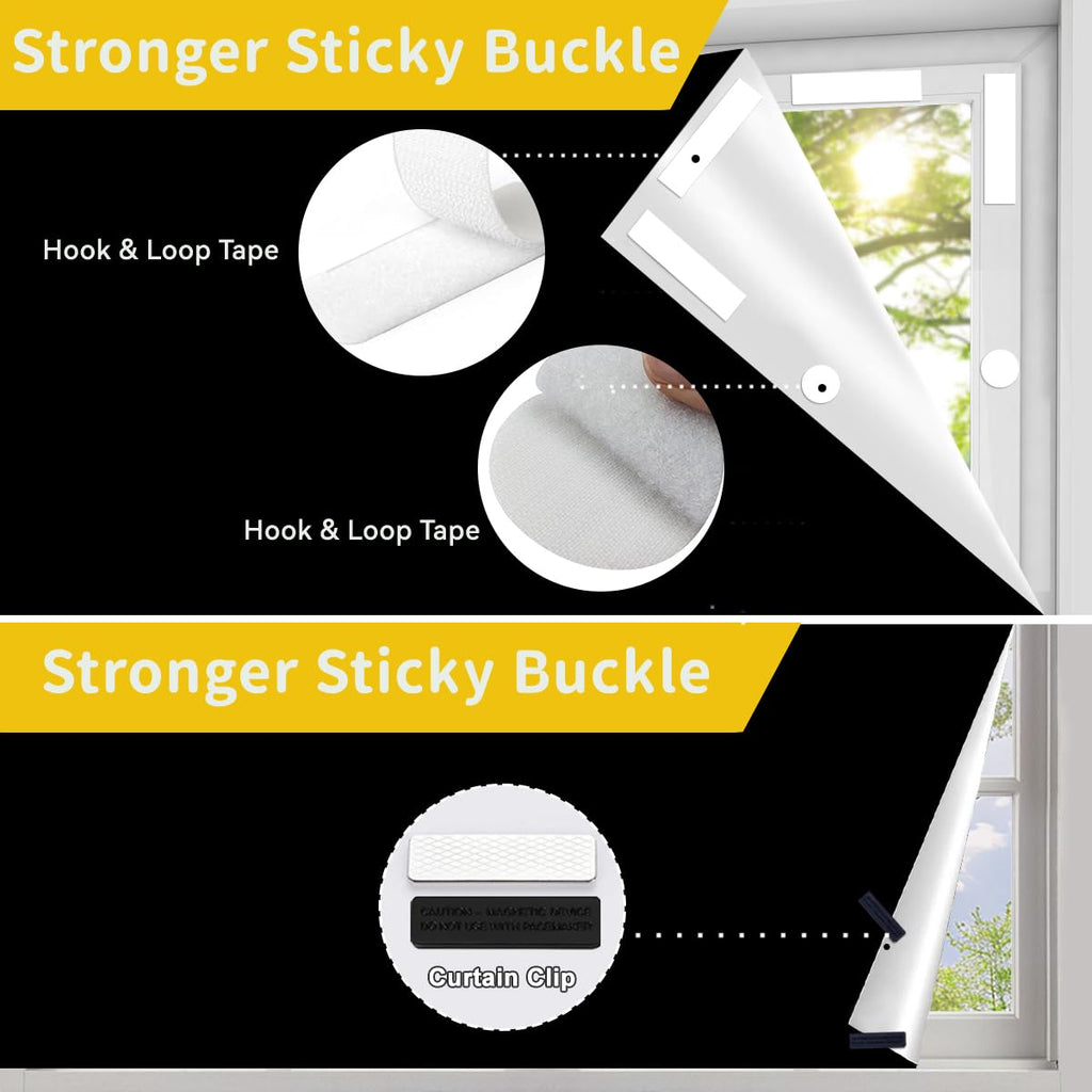 100% Blackout Window Cover Curtains for Bedroom 57x40Inch,No Drill,DIY Cut Portable Removable Black out Shades Blinds Cover for Baby Nursery,RV,Media Room,Hook&Loop Tape Straps Stickers,Magnetic Clips
