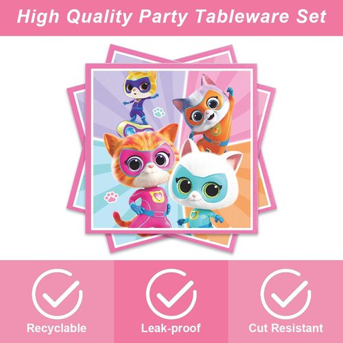 Super Kitties Party Supplies 40Pack include 20 plates, 20 napkins for the Birthday party Decoration