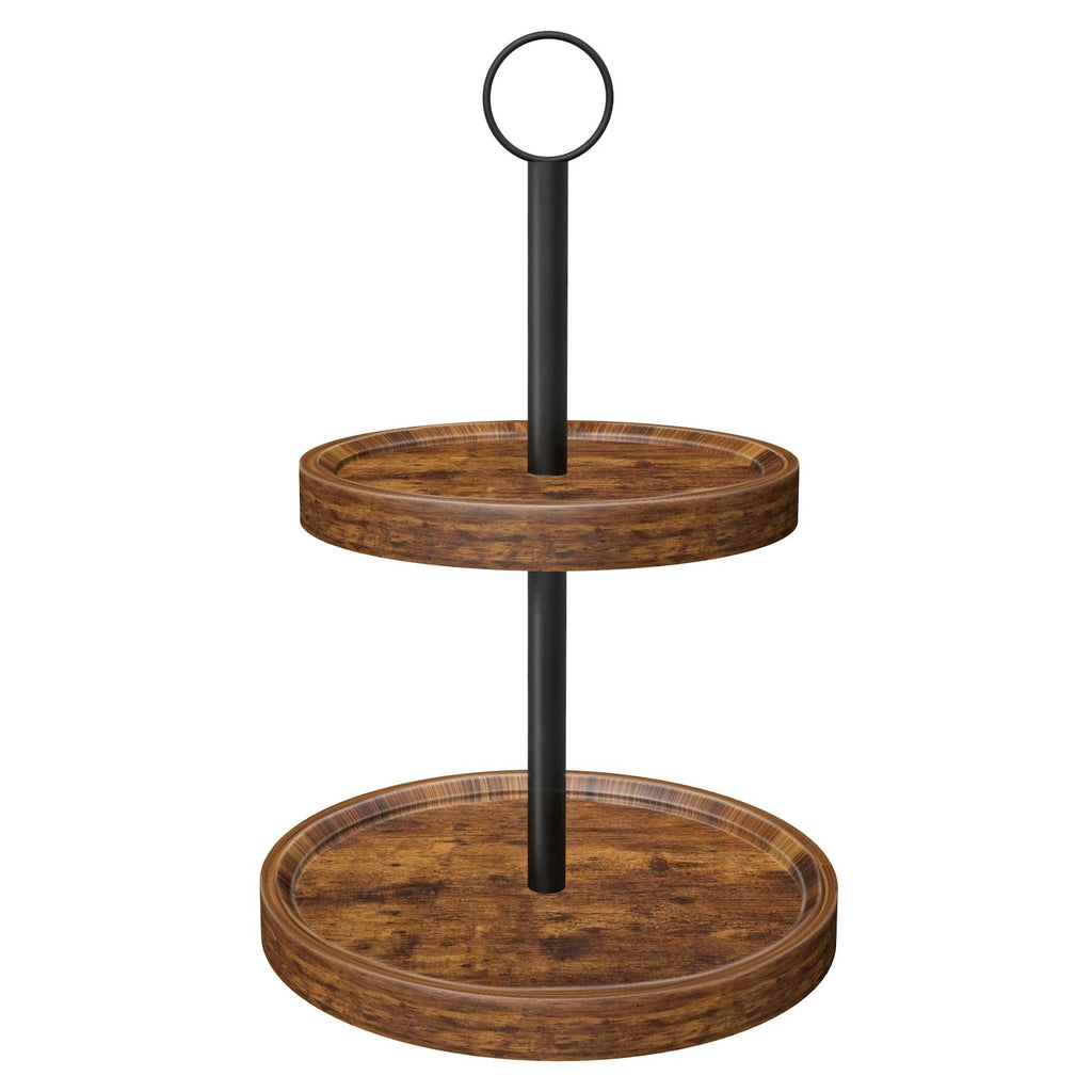 Tiered Tray Stand, Rustic Two Tier Decorative Tray with Metal Handle, Farmhouse 2 Tier Serving Tray, Round Cake Cupcake Stand for Coffee Bar Home Party Decor Holiday Housewarming Gifts(1-Pack)