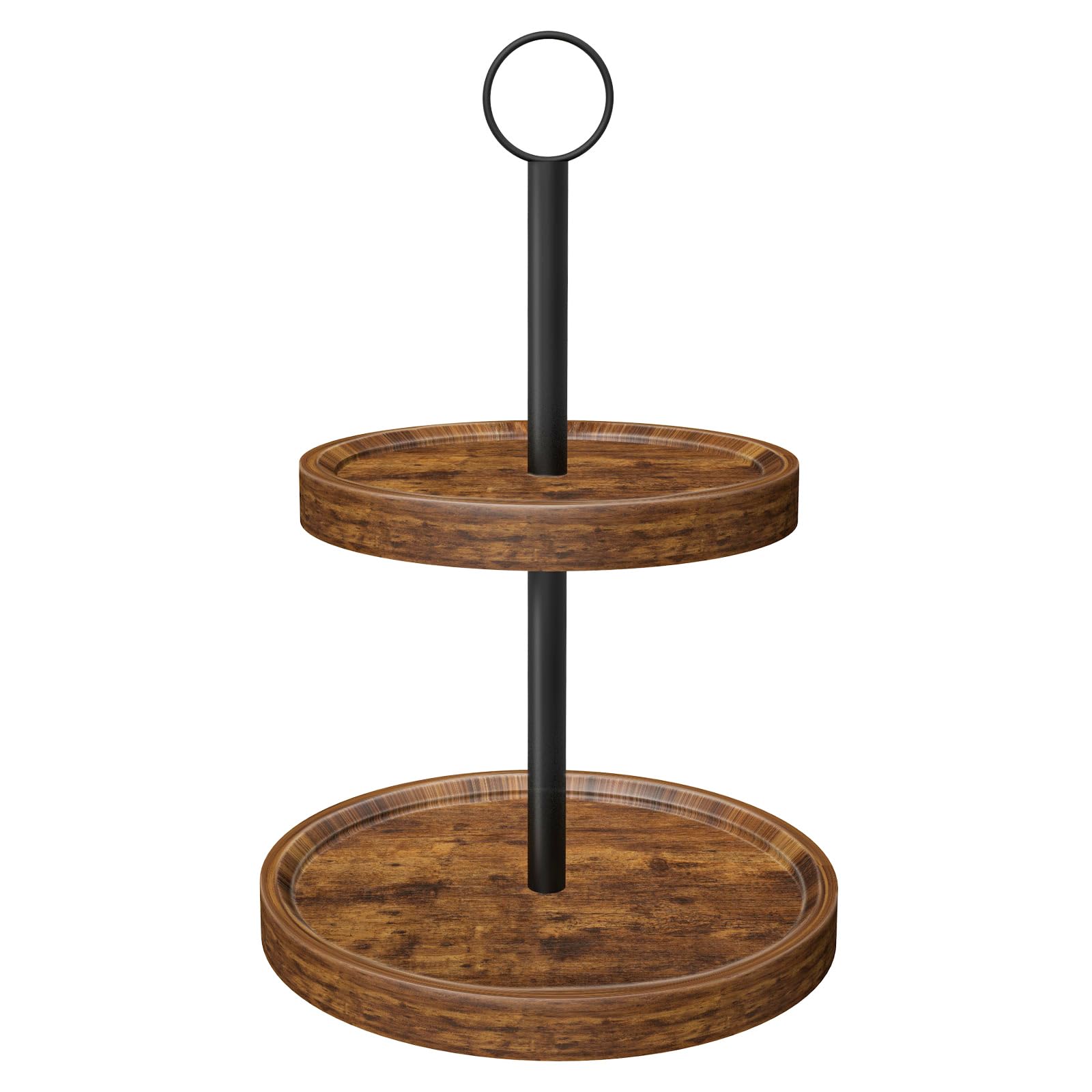 Tiered Tray Stand, Rustic Two Tier Decorative Tray with Metal Handle, Farmhouse 2 Tier Serving Tray, Round Cake Cupcake Stand for Coffee Bar Home Party Decor Holiday Housewarming Gifts(1-Pack)