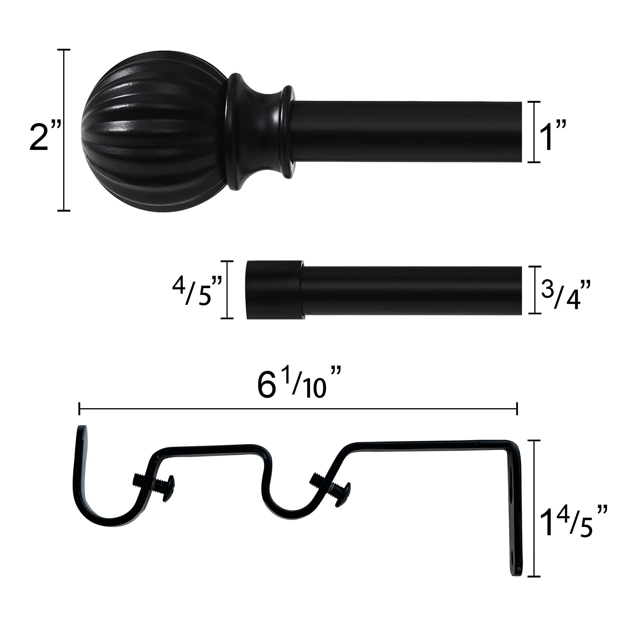 NICETOWN Adjustable Curtain Rods 2-Pack 48-86 Inch, Matte Black Copper Rods with Decorative Finials for Windows, Heavy Duty Window Drapery Poles for Indoor Outdoor Patio Bedroom
