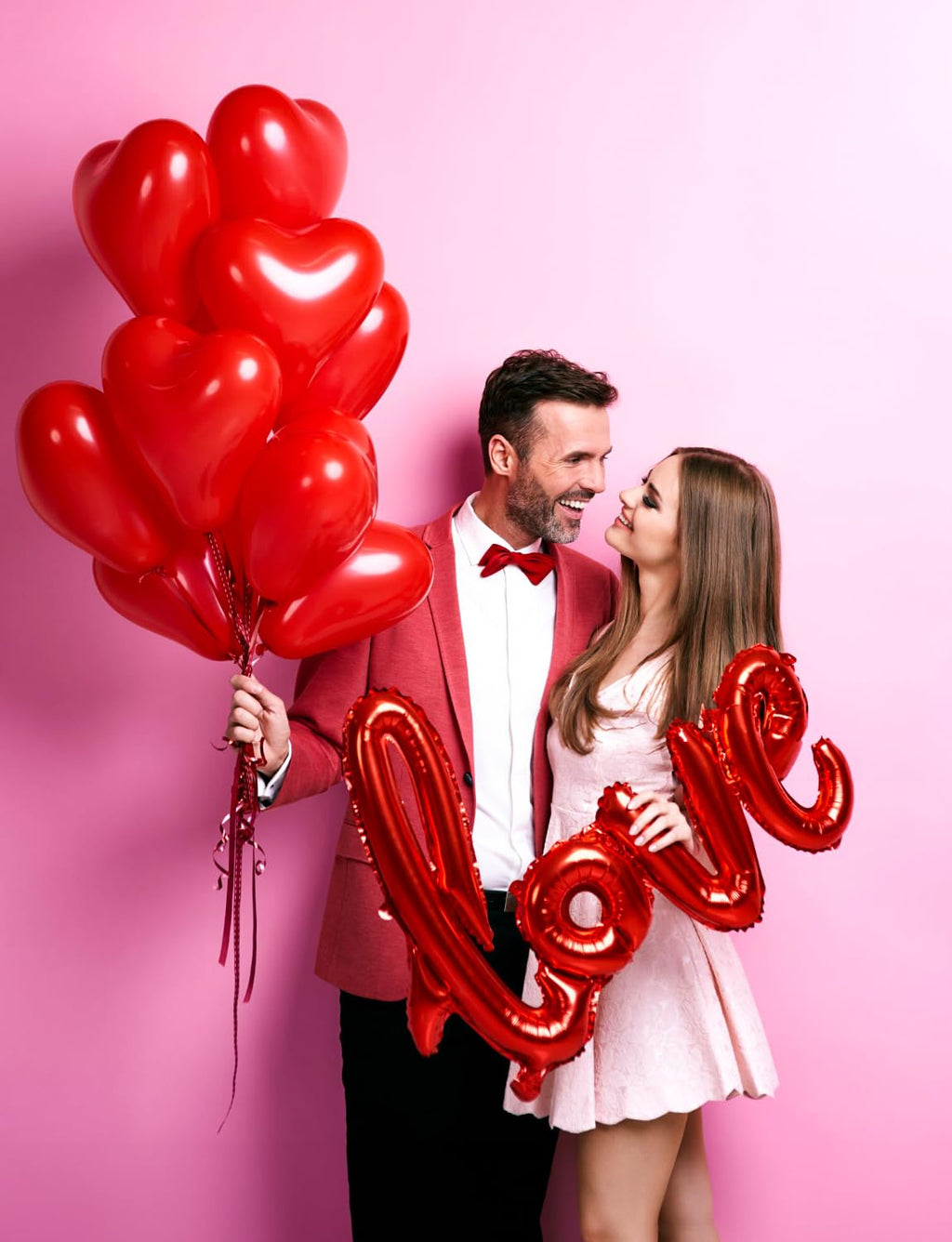Adeyoo Anniversary Balloons Decorations,Happy Anniversary Banner,Red Heart Shaped Balloons,Large Love Balloon,Rose Petals,Latex Balloon for Romantic Nigh Valentines Day Party Supplies